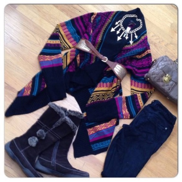 Boho Aztec Southwestern Open Cascading Cardigan - Picture 5 of 5